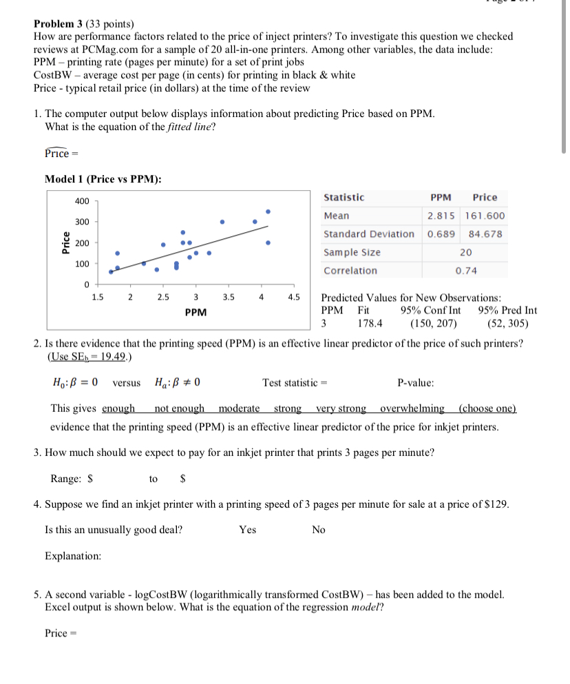 please help Problem 3 (33 points] How are performance factors related to