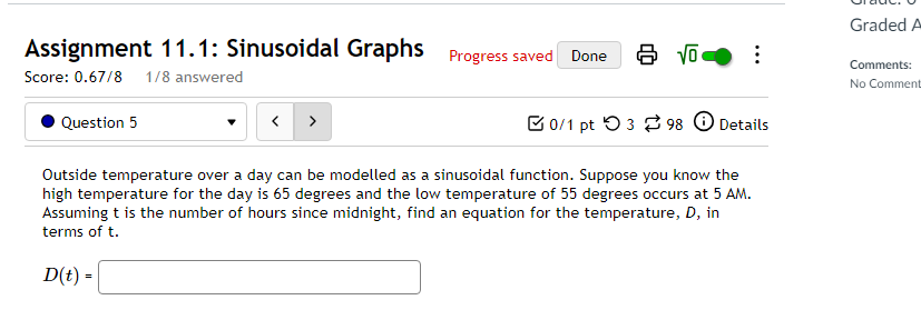 h(t) = 7 sin(11nt) Where h(t) is measured in centimeters, and t