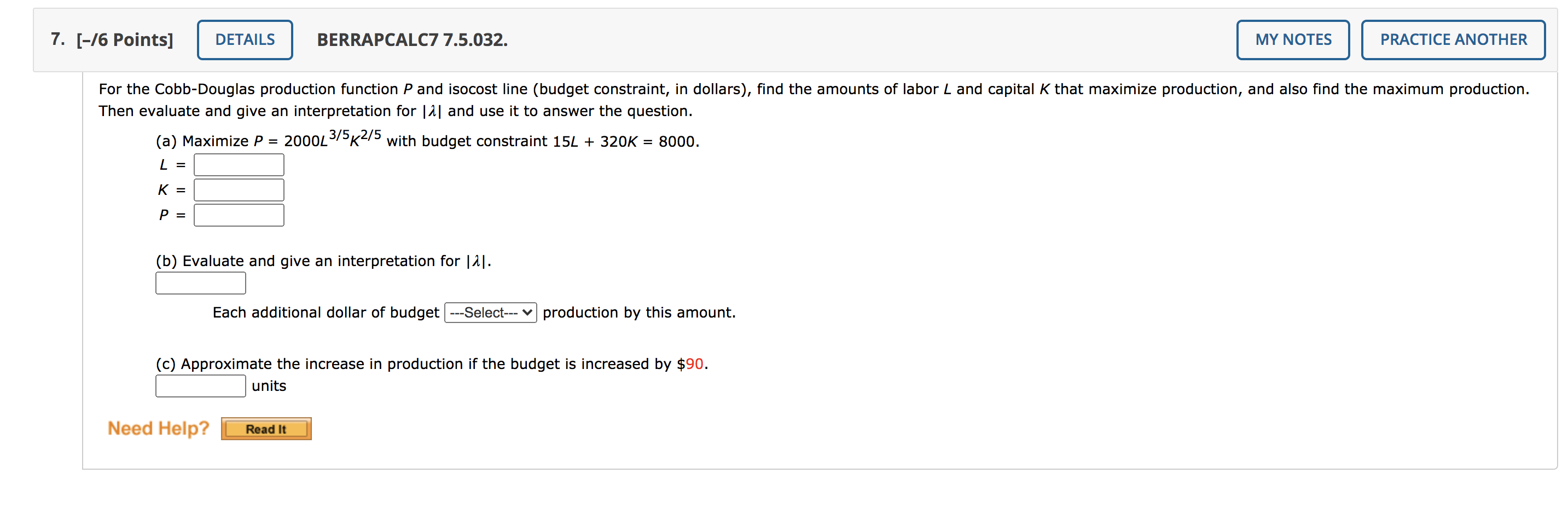 this question please! For the Cobb-Douglas production function P and isocost line