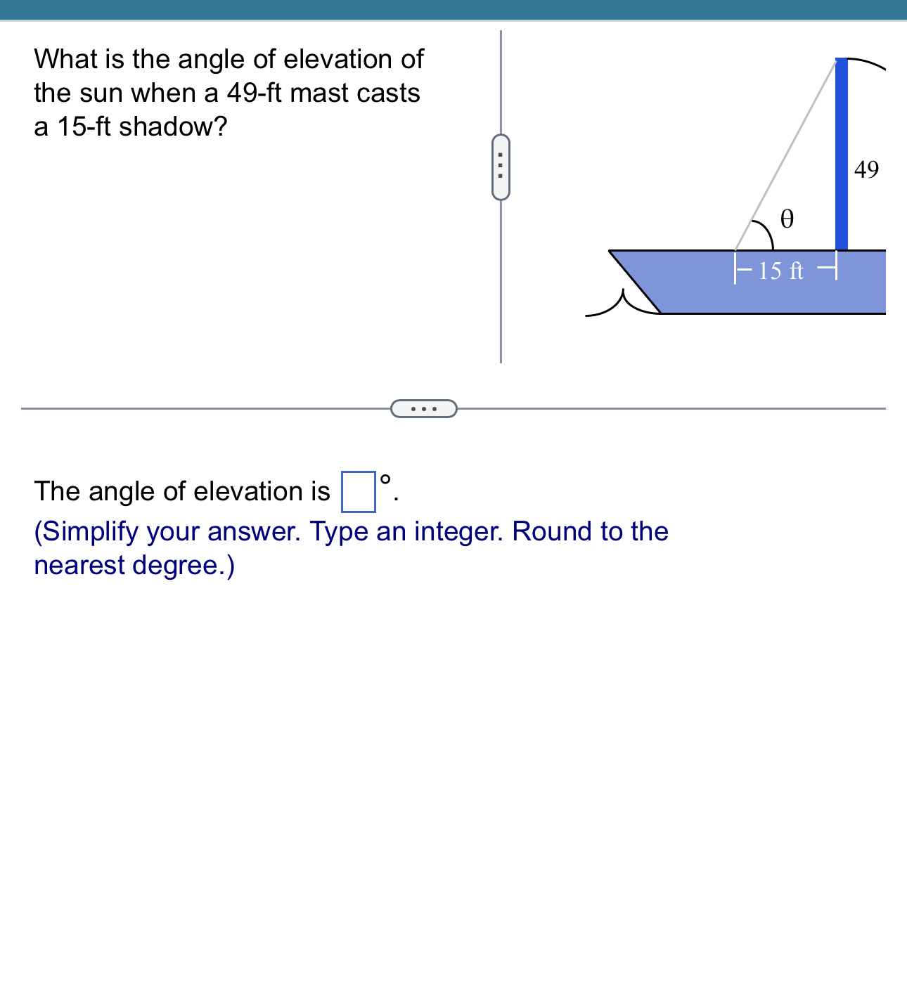 the angle of elevation from the top of the waterfall to Max.