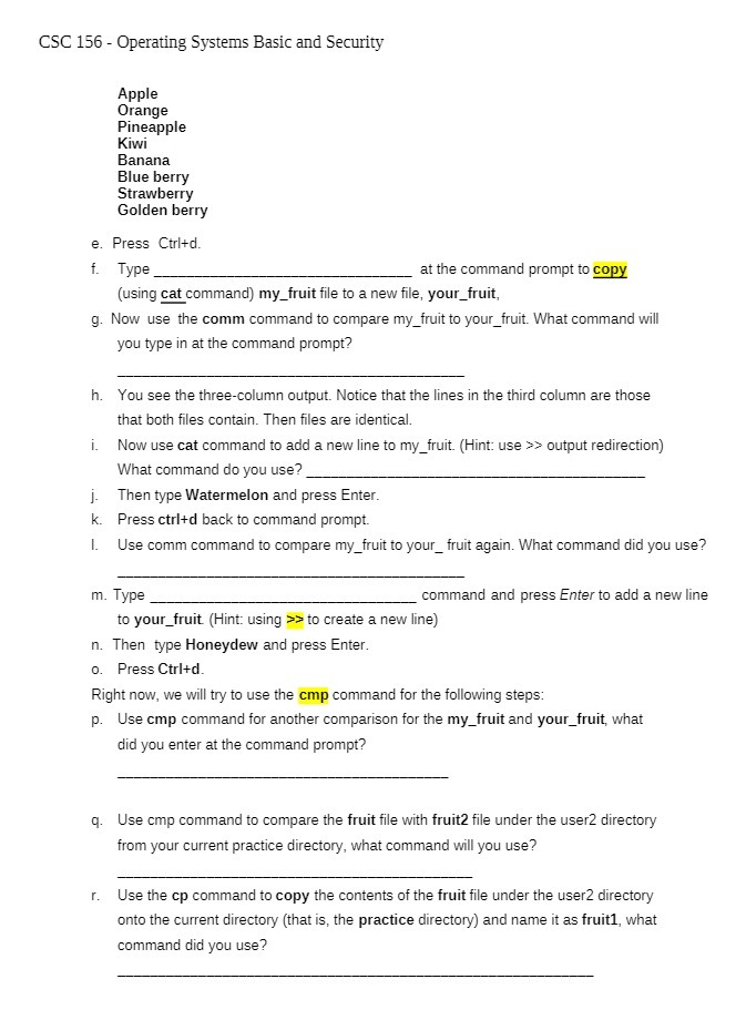  CSC 156 - Operating Systems Basic and Security Apple Orange Pineapple