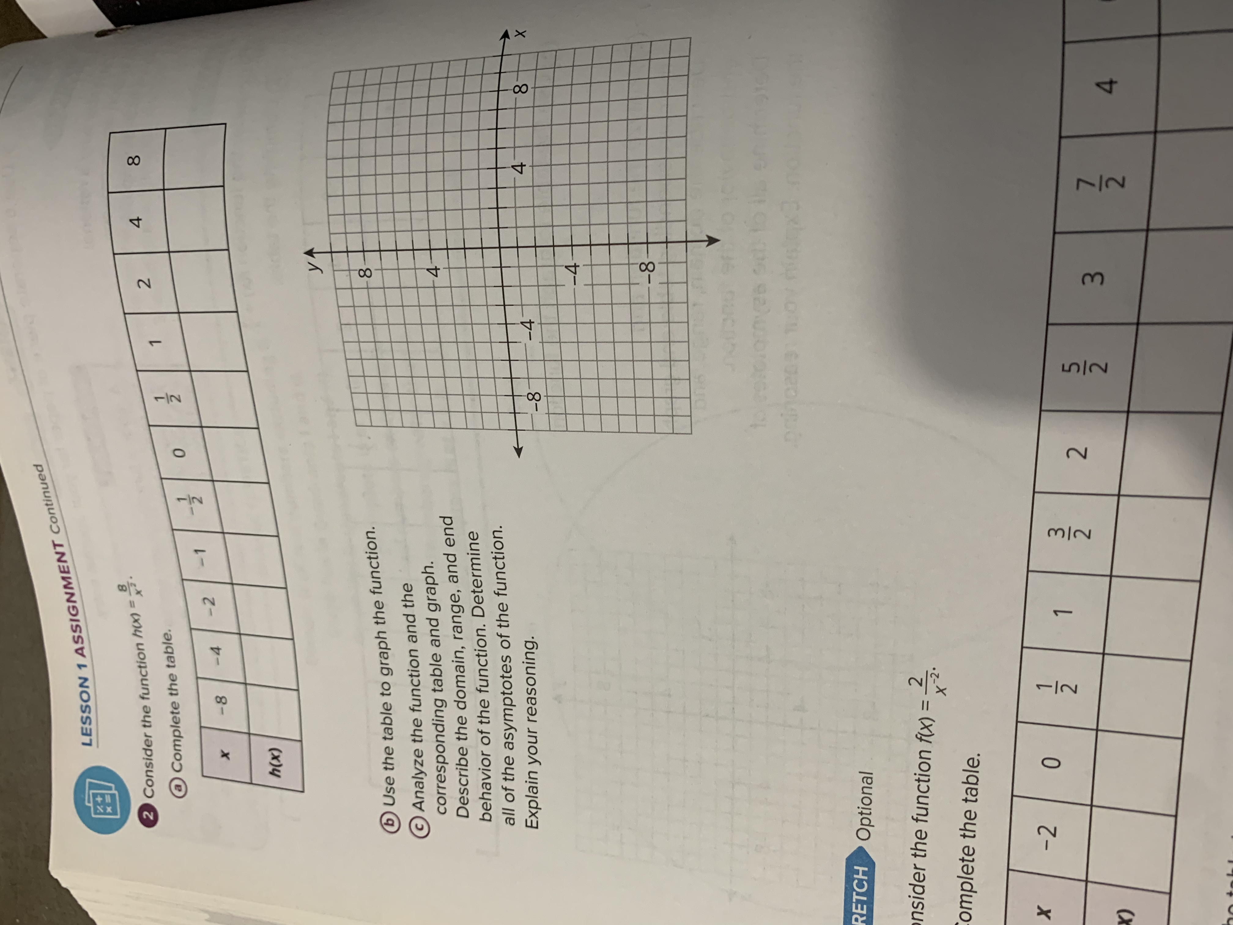  LESSON 1 ASSIGNMENT Continued 2 Consider the function hon = 9.