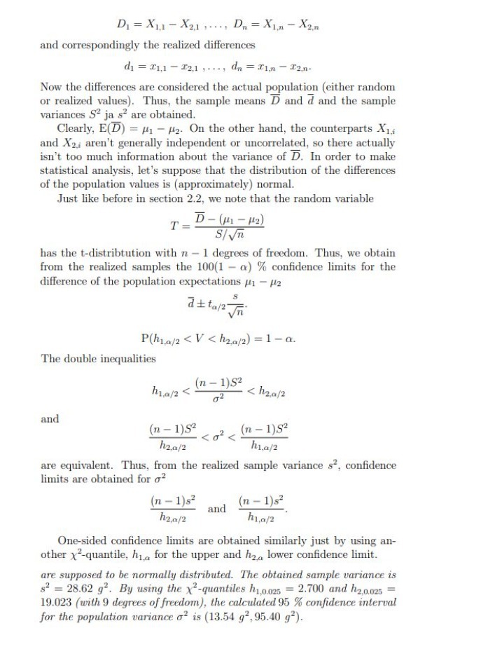 D1 = X1,1 - X2,1 , . . . . Dn