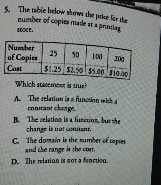 I really need help 5. The table below shows the price for