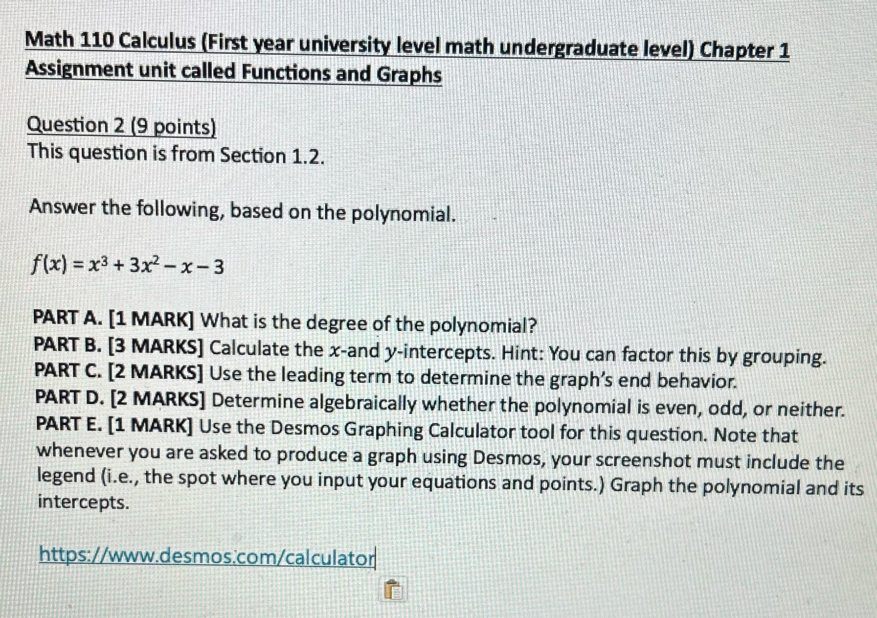 This is a Math 110 Calculus (First year university level math undergraduate