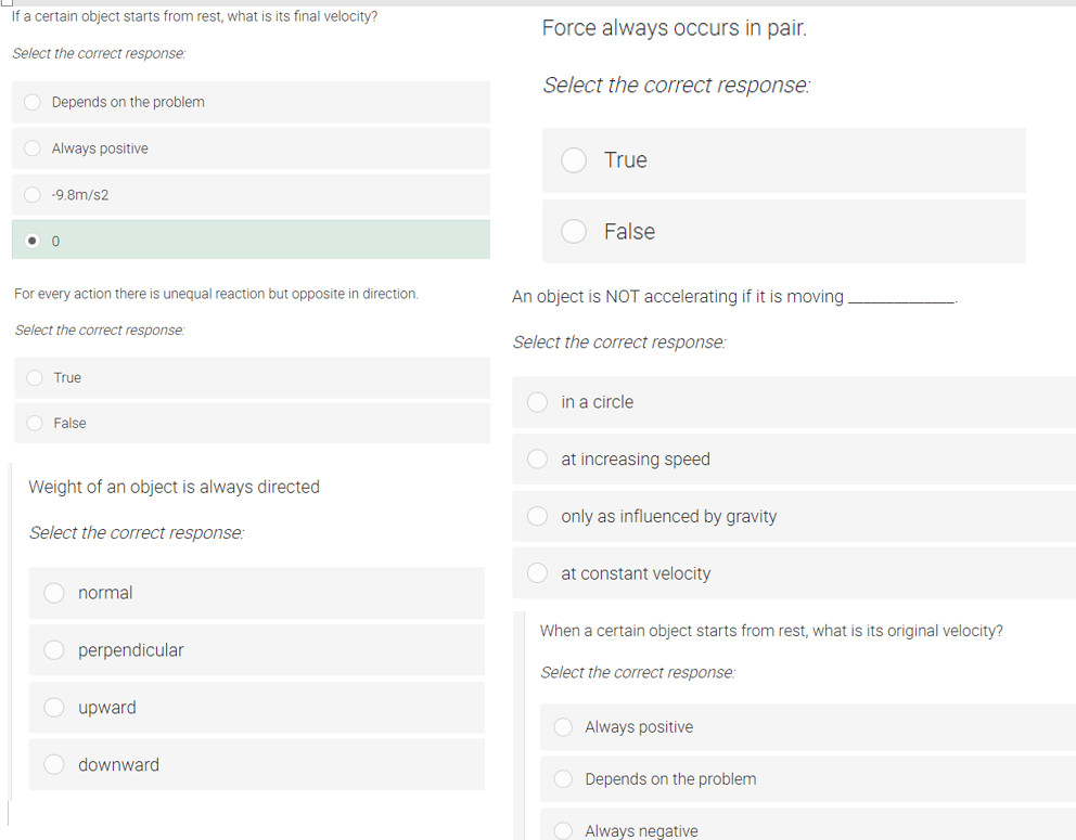 physics, choose the correction If a certain object starts from rest, what
