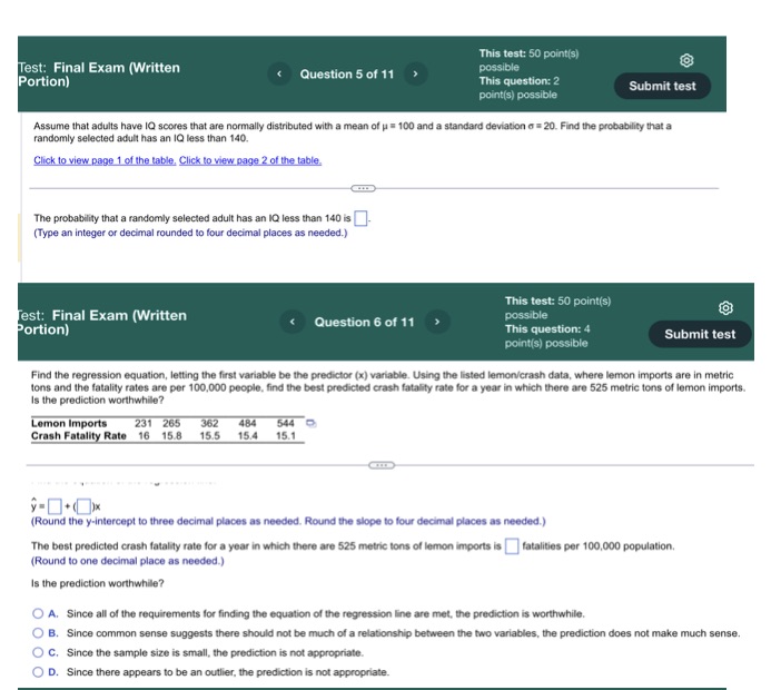 This test: 50 point(s) Test: Final Exam (Written Portion) Question 5