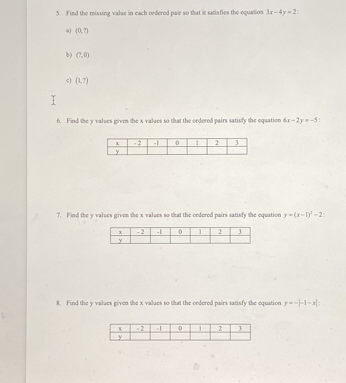  5. Find the missing value in each ordered pair so that