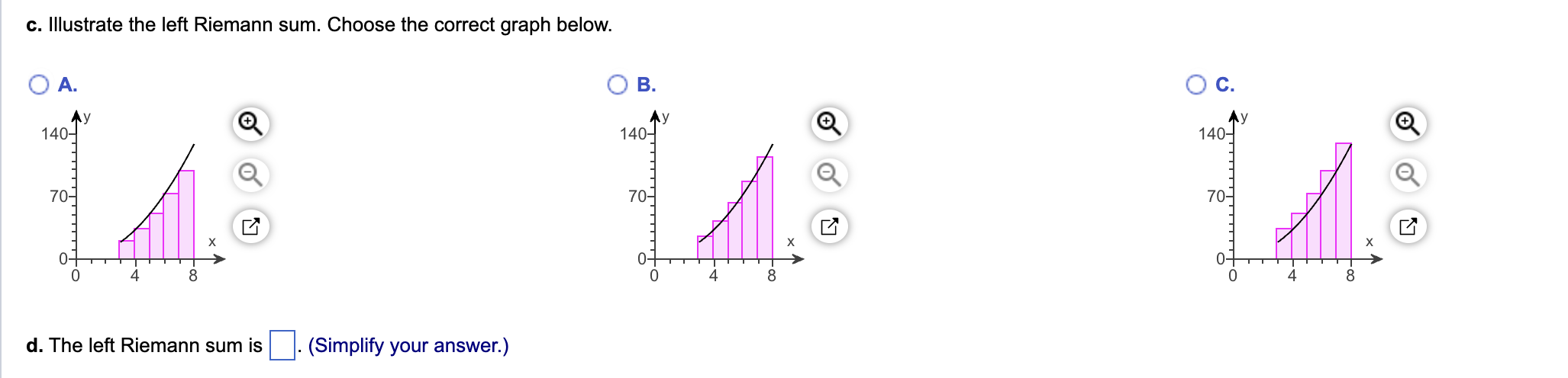 of n. Show work for calculating Ax and the left Reimann sum.