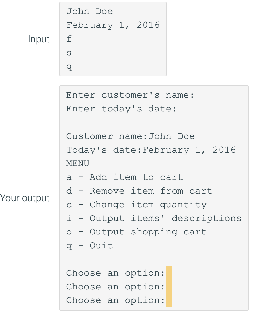 AddItem(ShoppingCart &cart) { ItemToPurchase addItem; string addItemName; string addItemDescription; int addItemPrice; int