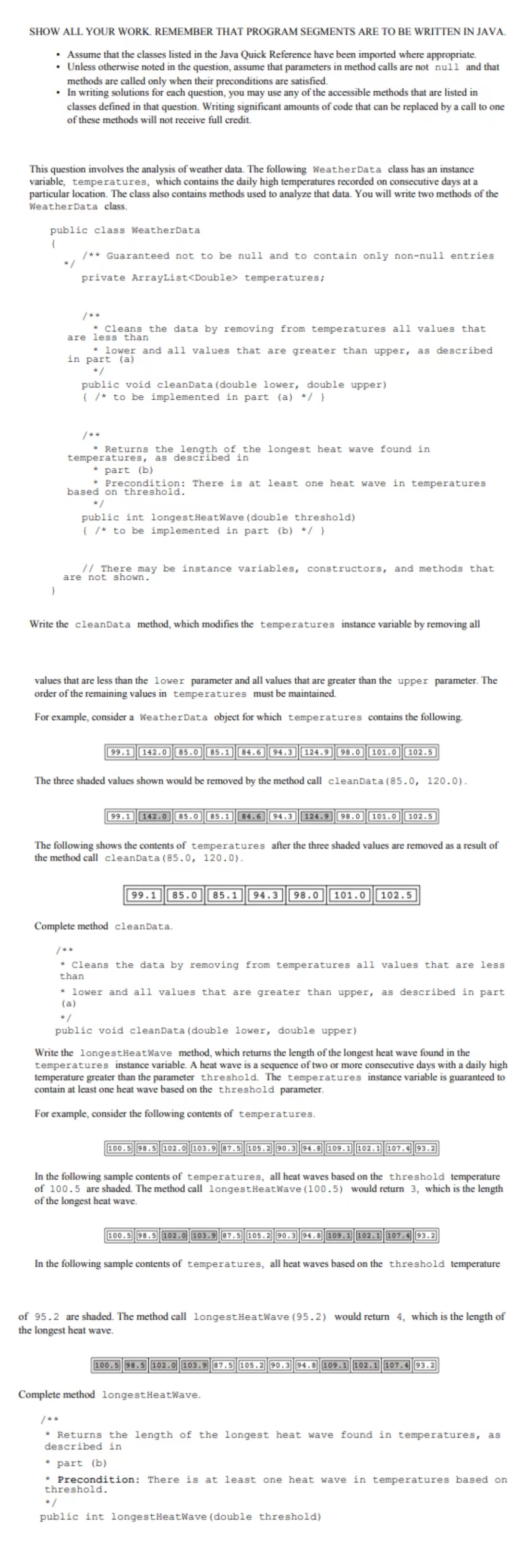  SHOW ALL YOUR WORK. REMEMBER THAT PROGRAM SEGMENTS ARE TO BE