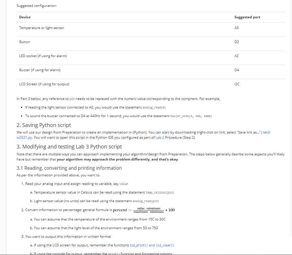 and light sensor(analog) and for output, LED light and LCD screen. Last