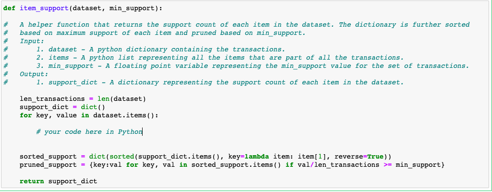 FP- Growth Implementation def item_support(dataset, min_support): A helper function that returns the
