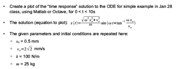 In Mathlab please. Create a plot of the "time response solution to