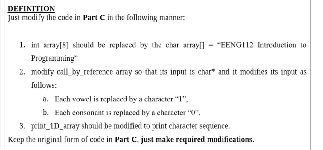DEFINITION Just modify the code in Part C in the following