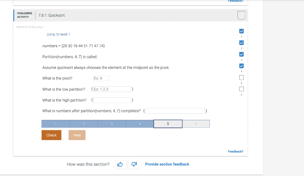 I need correct answer for this please CHALLENG ACTIVITY 7.8.1: Quicksort. 45B623.261573Bq32qy7