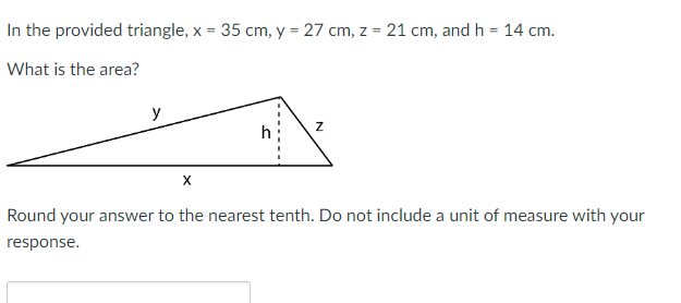  In the provided triangle, x = 35 cm, y = 27