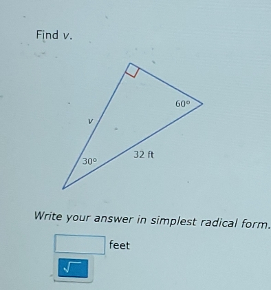 Find v. 600 V 32 ft 300 Write your answer in