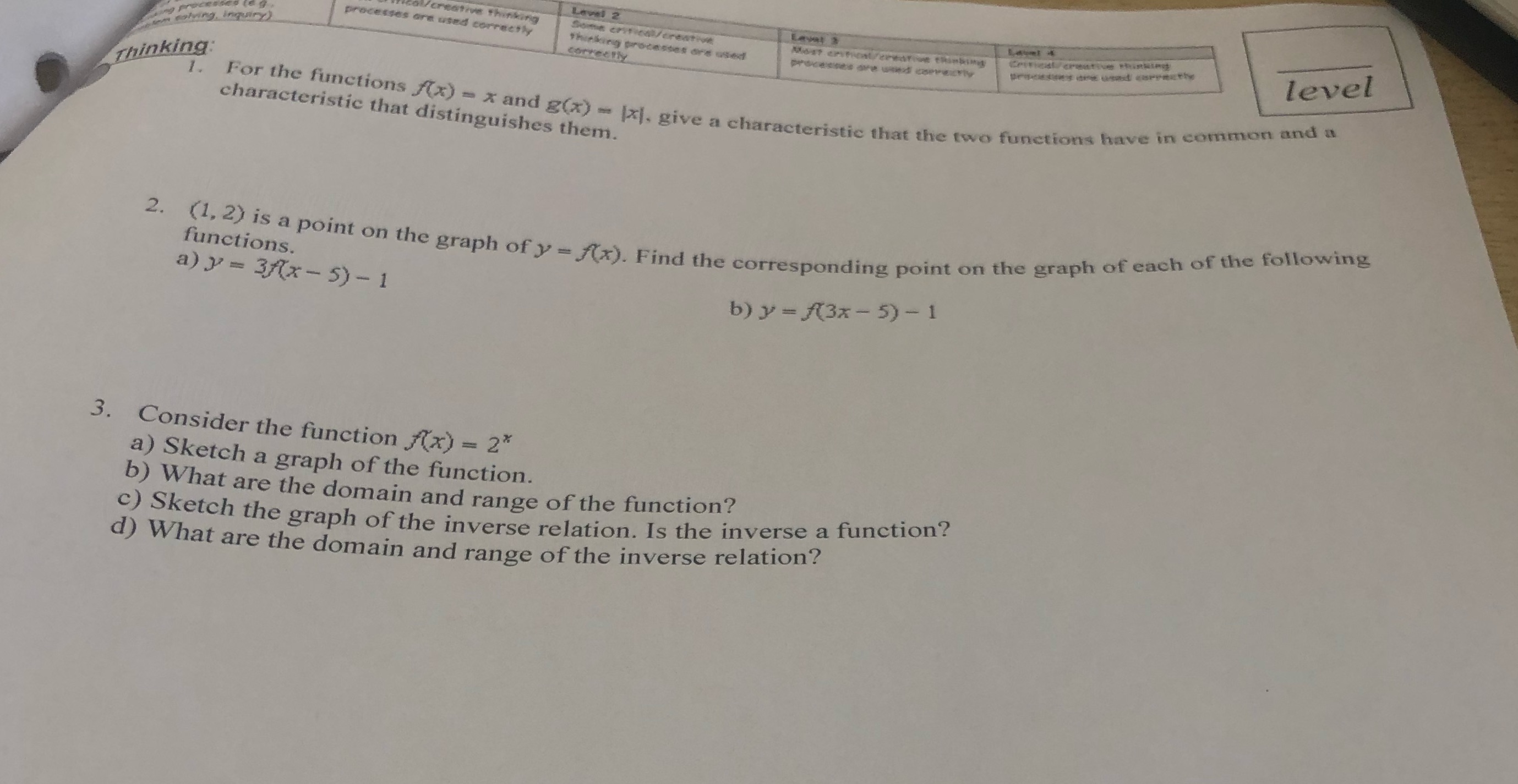 Level 2 ative thinking processes are used correctly Sortie critical /creative