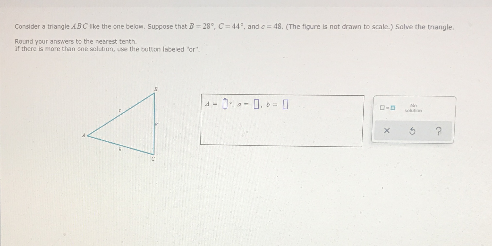 Solve the triangle Consider a triangle ABC like the one below. Suppose