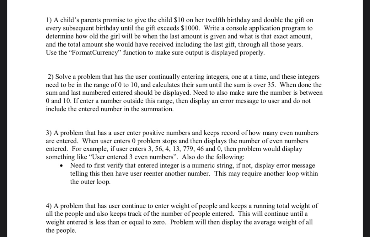  (I need to transfer these problems into a virtual console app