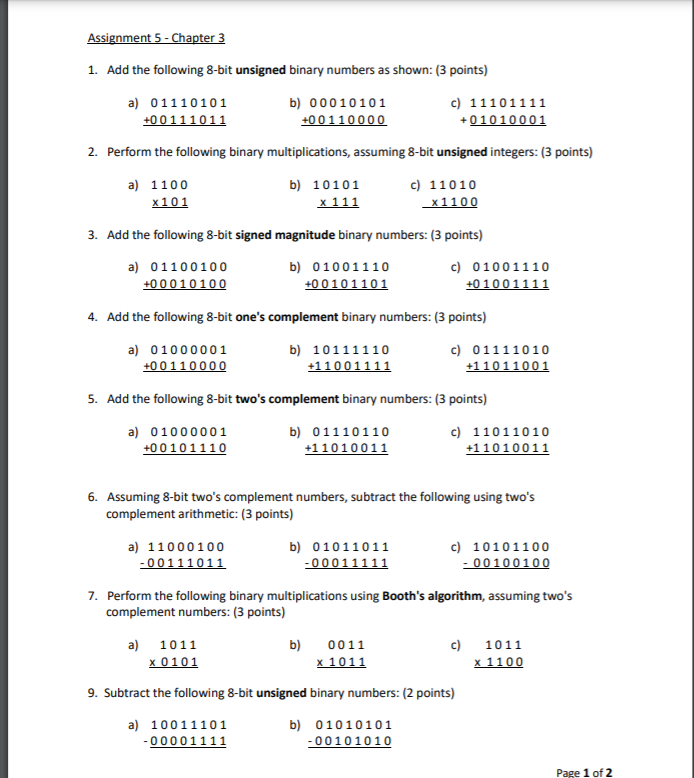 Assignment 5 - Chapter 3 1. Add the following 8-bit unsigned