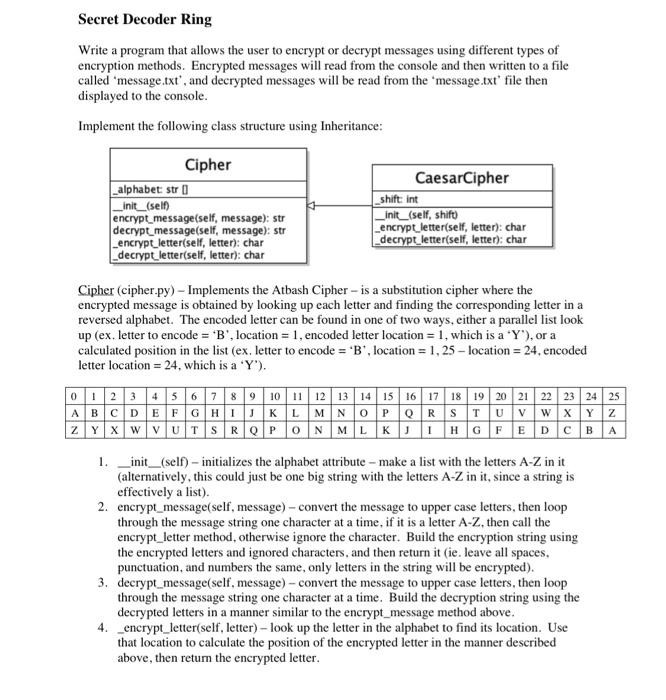 in python Secret Decoder Ring Write a program that allows the user