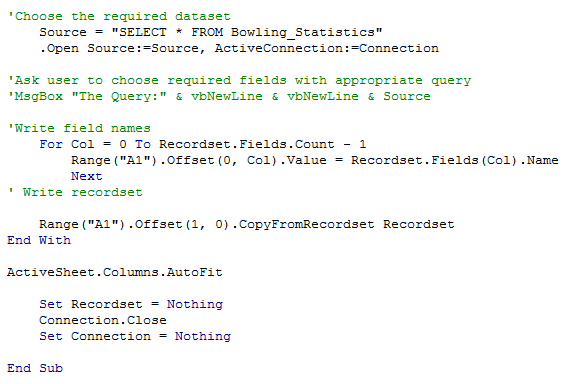 the code is provided in an MS Access table which includes the