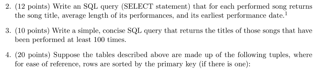 2. (12 points) Write an SQL query (SELECT statement) that for