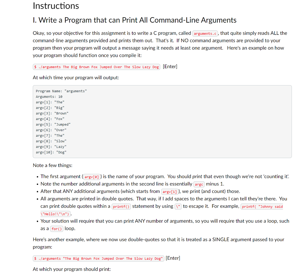  Instructions 1. Write a Program that can Print All Command-Line Arguments