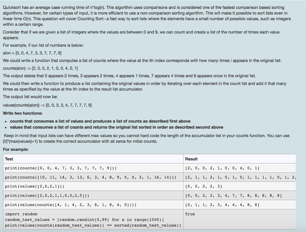 Please answer using python, thanks! Quicksort has an average case running time