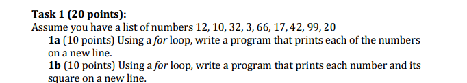 (python)Write the function Task 1 (20 points): Assume you have a list