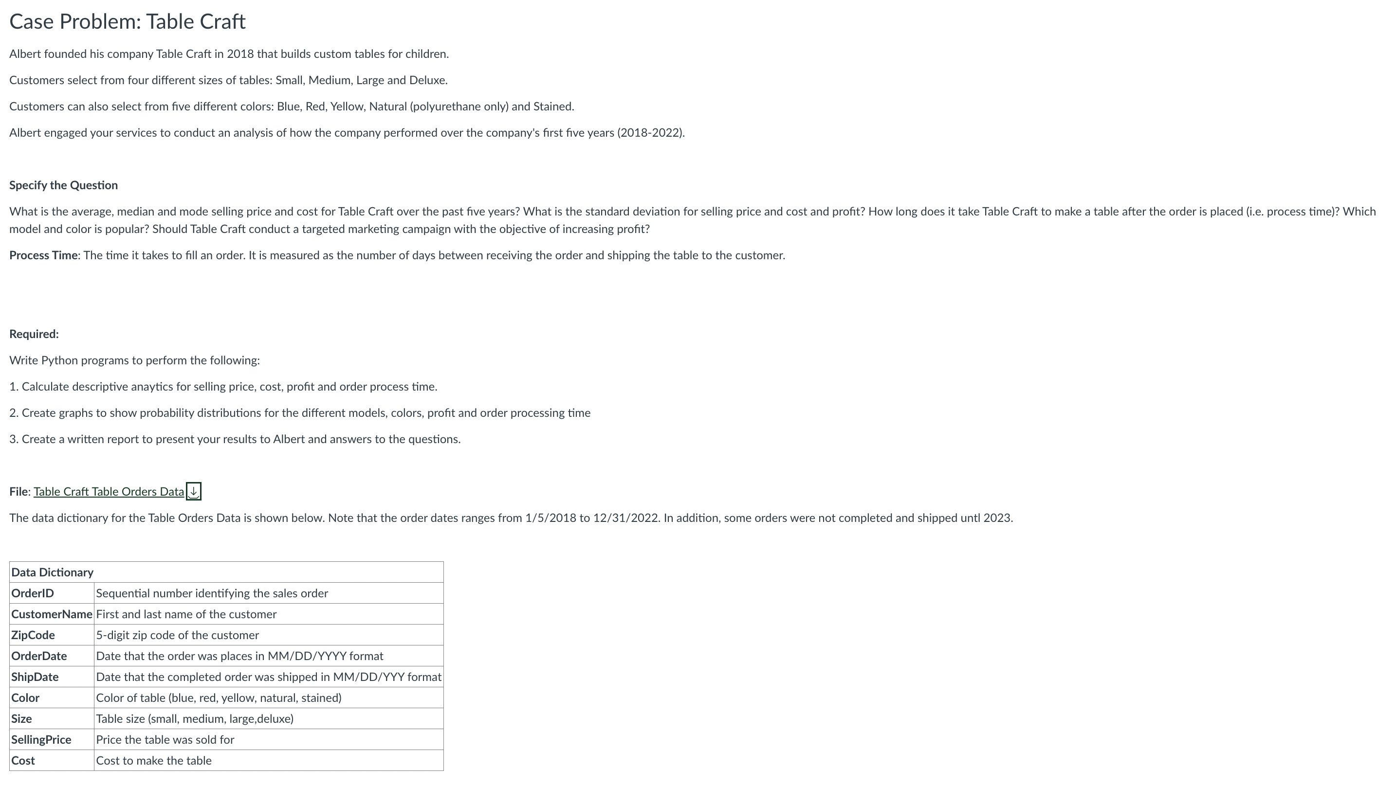  Case Problem: Table Craft Albert founded his company Table Craft in