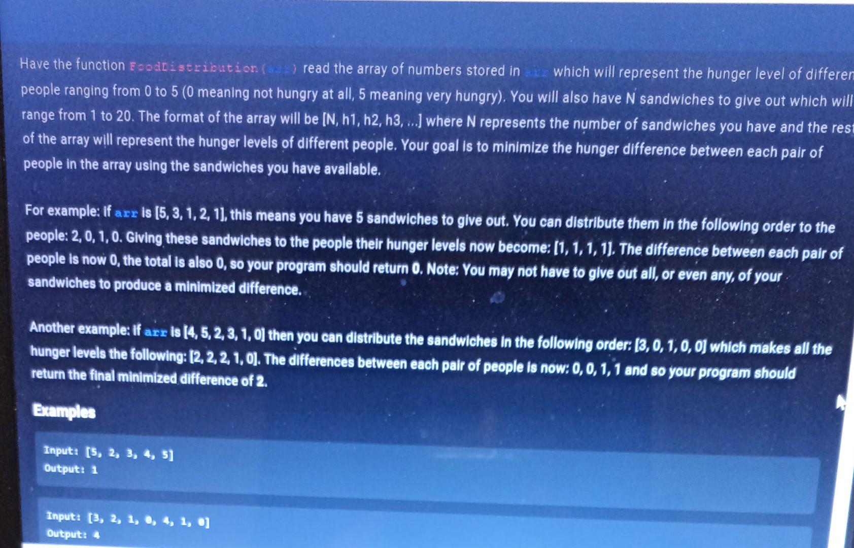 in python Have the function Foodbistribution (._. read the array of numbers