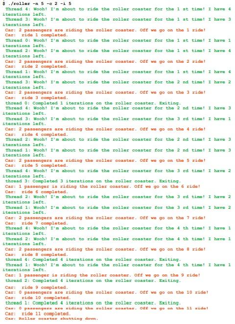 must compile and execute under Ubuntu 22.04 LTS. The Roller Coaster scenario