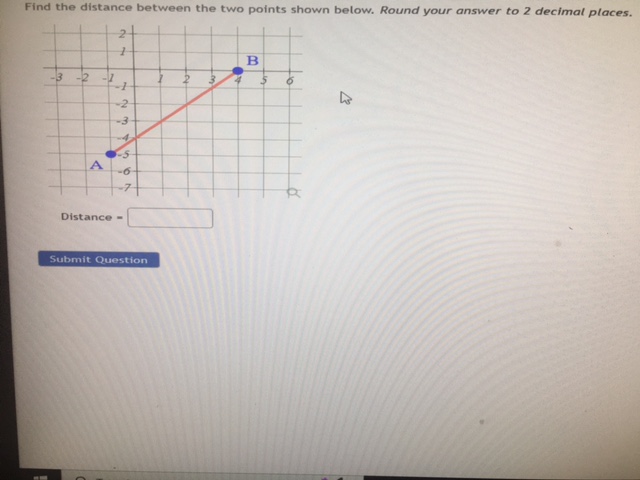 Find the distance between the two points shown below. Round your