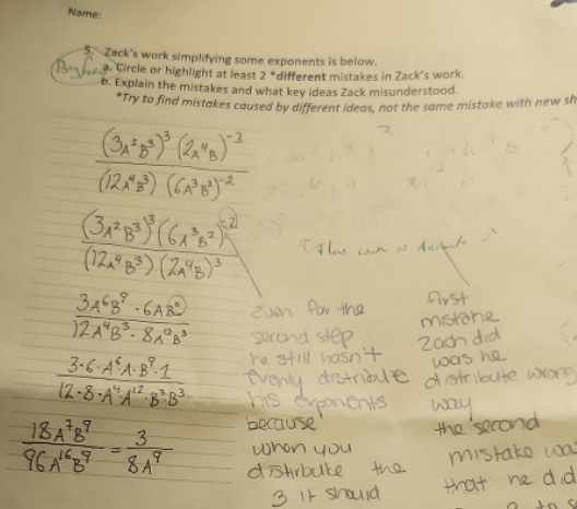 please answer a and b Name: 5. Zack's work simplifying some exponents