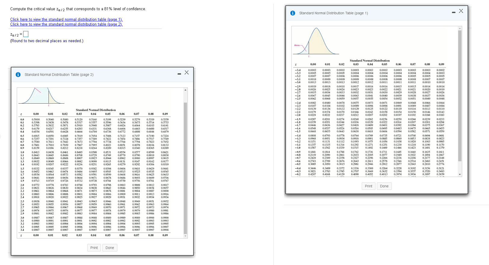 Please explain step by step. Thanks Compute the critical value zo/2 that
