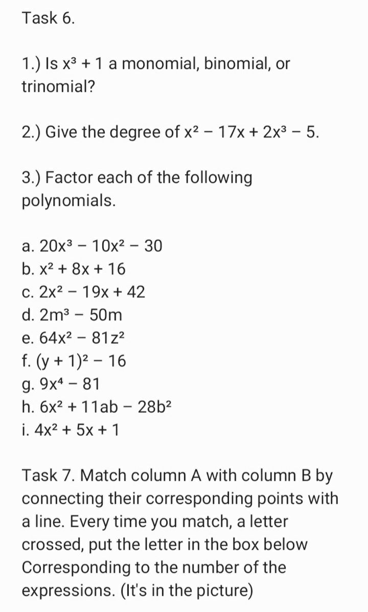 8.) 7x3 - 213-:2 9.) x3 - x5 + x4 10.) a12