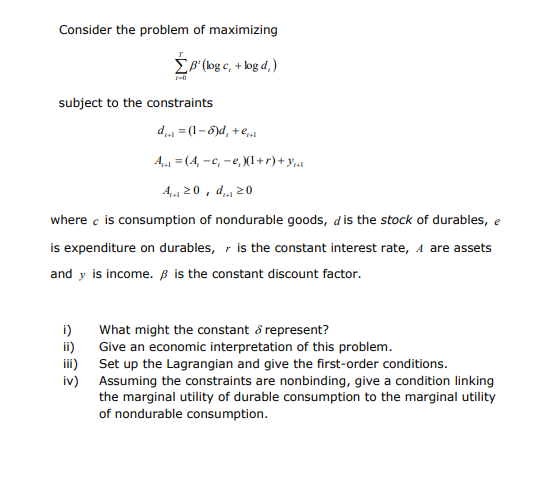 Consider the problem of maximizing LB' (log c, + logd, )