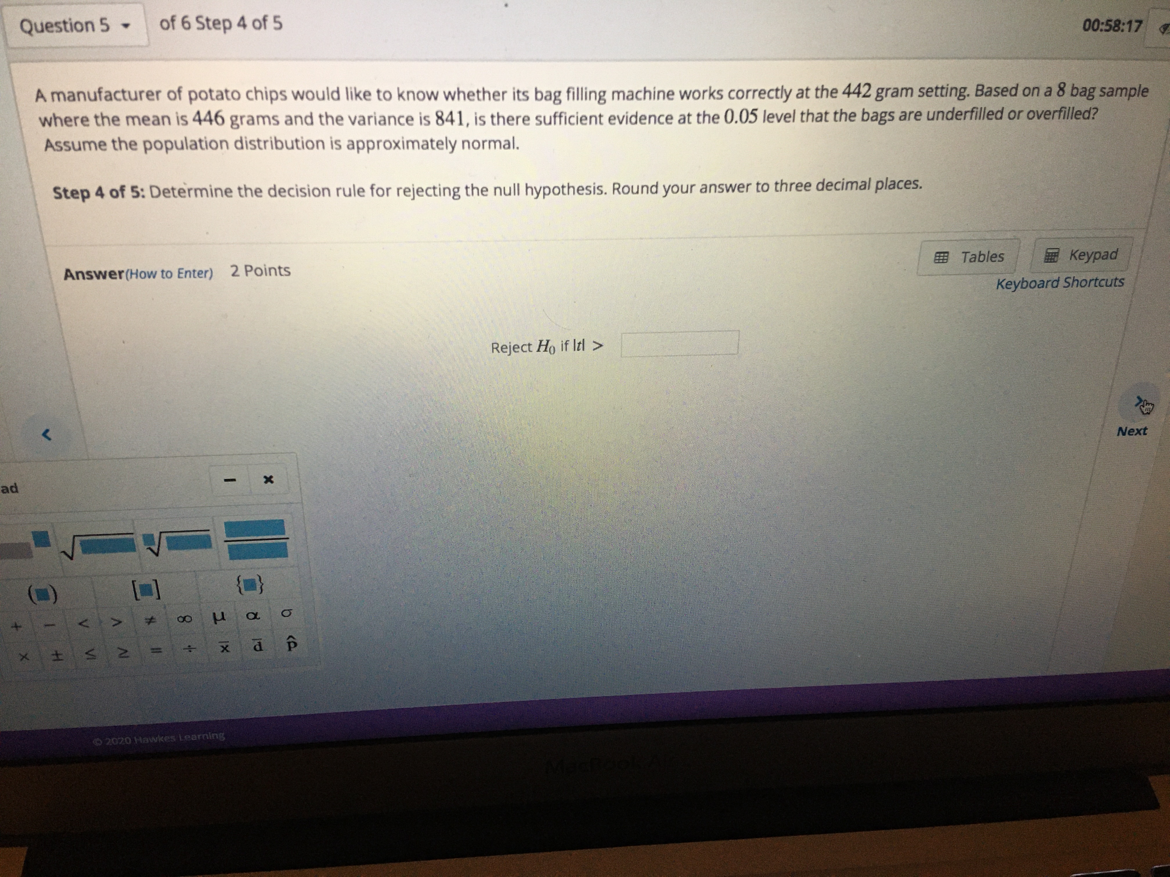 Help finding data to reject null Question 5 - of 6 Step
