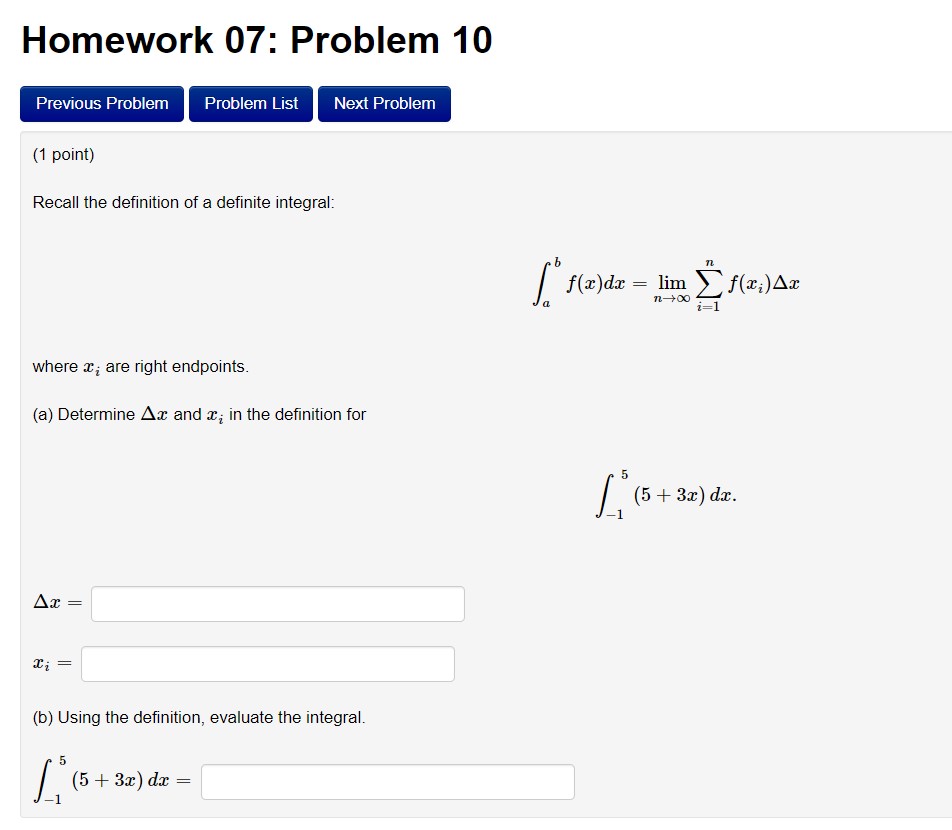 can you help with this calculus question. Homework 07: Problem 10 Previous