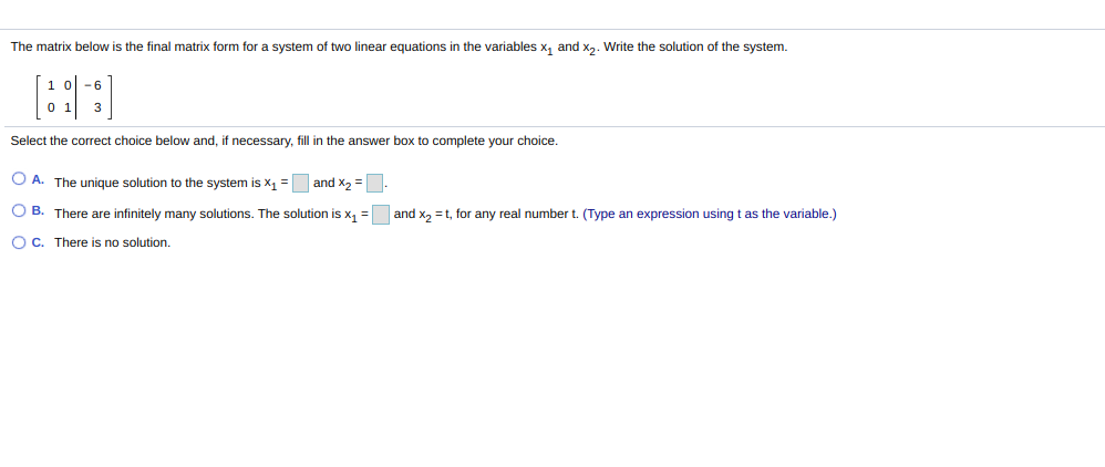 The matrix below is the final matrix form for a system of