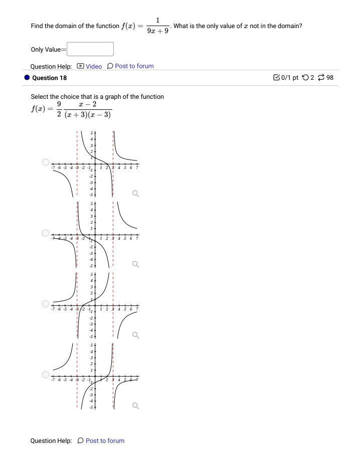 the exercises. @ Question 1 Honpt Oz 298 2 + 13z +