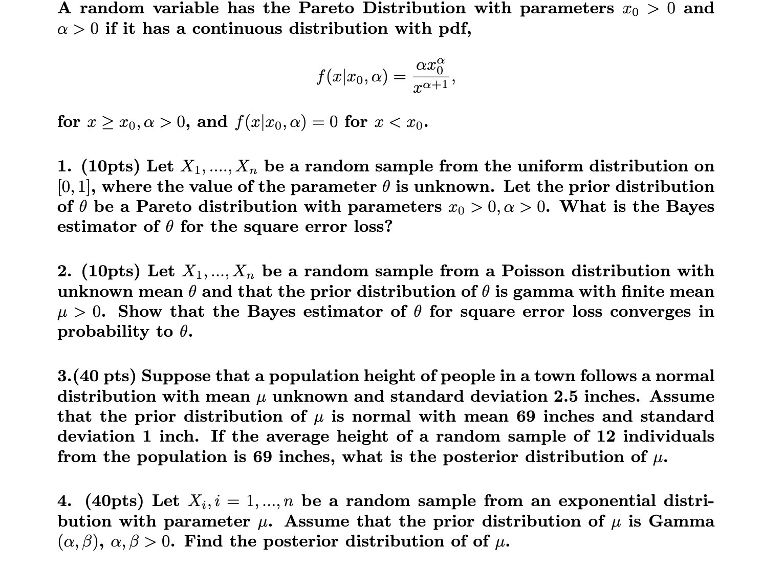  A random variable has the Pareto Distribution with parameters :30 >
