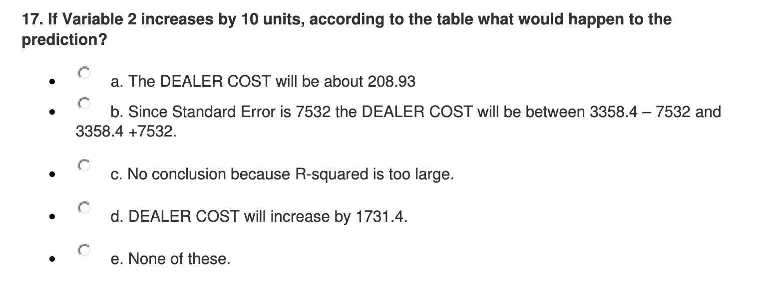  17. If Variable 2 increases by 10 units, according to the