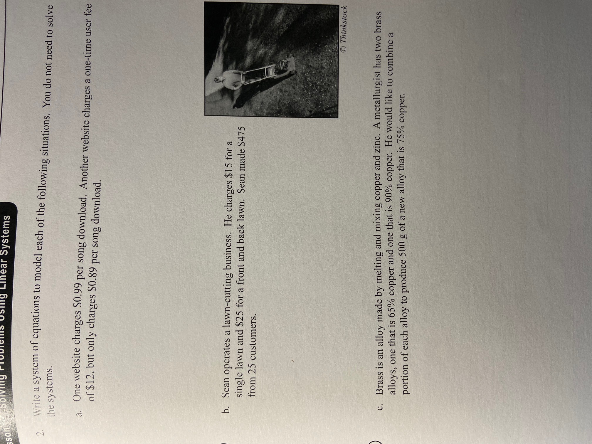  son sing Linear Systems 2 . Write a system of equations