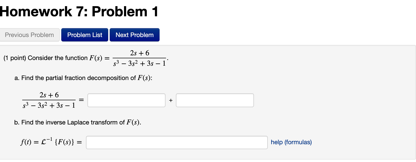 help please Homework 7: Problem 1 Previous Problem Problem List Next Problem