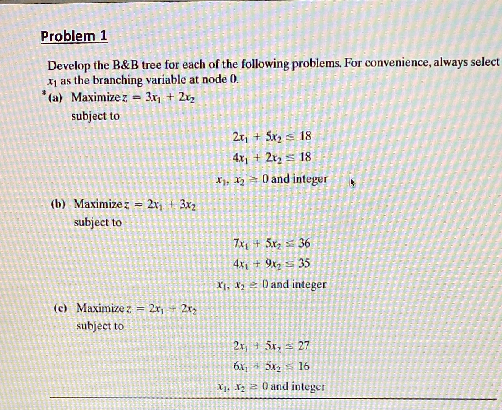  Problem 1 Develop the B&B tree for each of the following