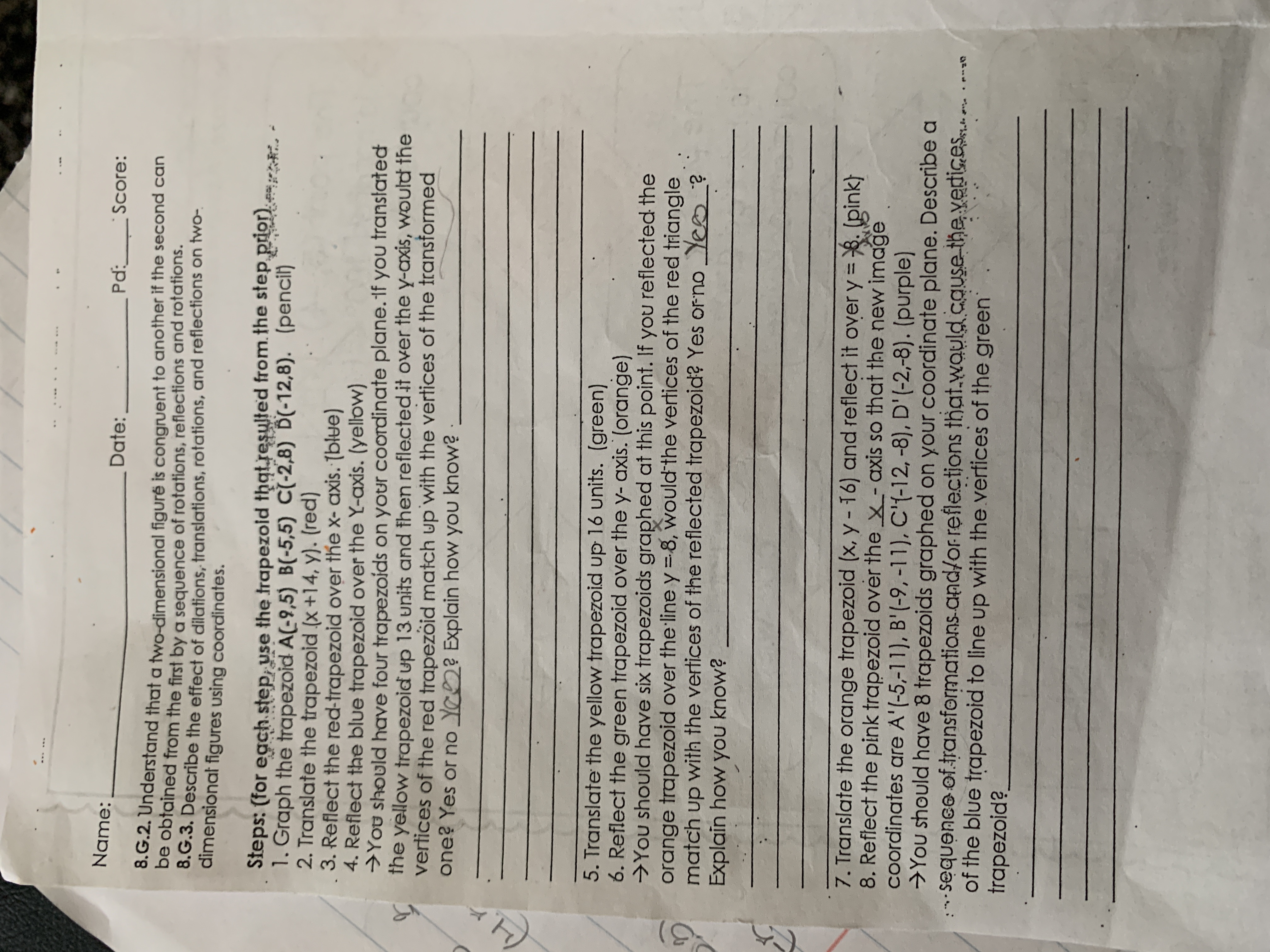 Name: Date: ` Score : 8.G.2. Understand that a two-dimensional figure